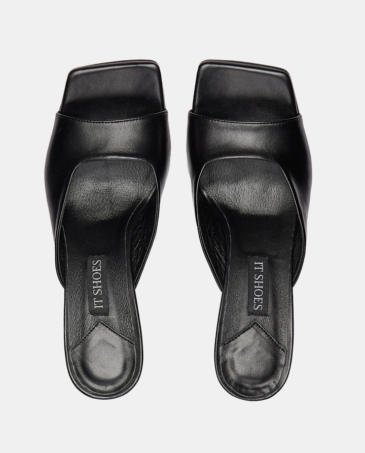 Sandalias negras para mujer en piel con tacón medio