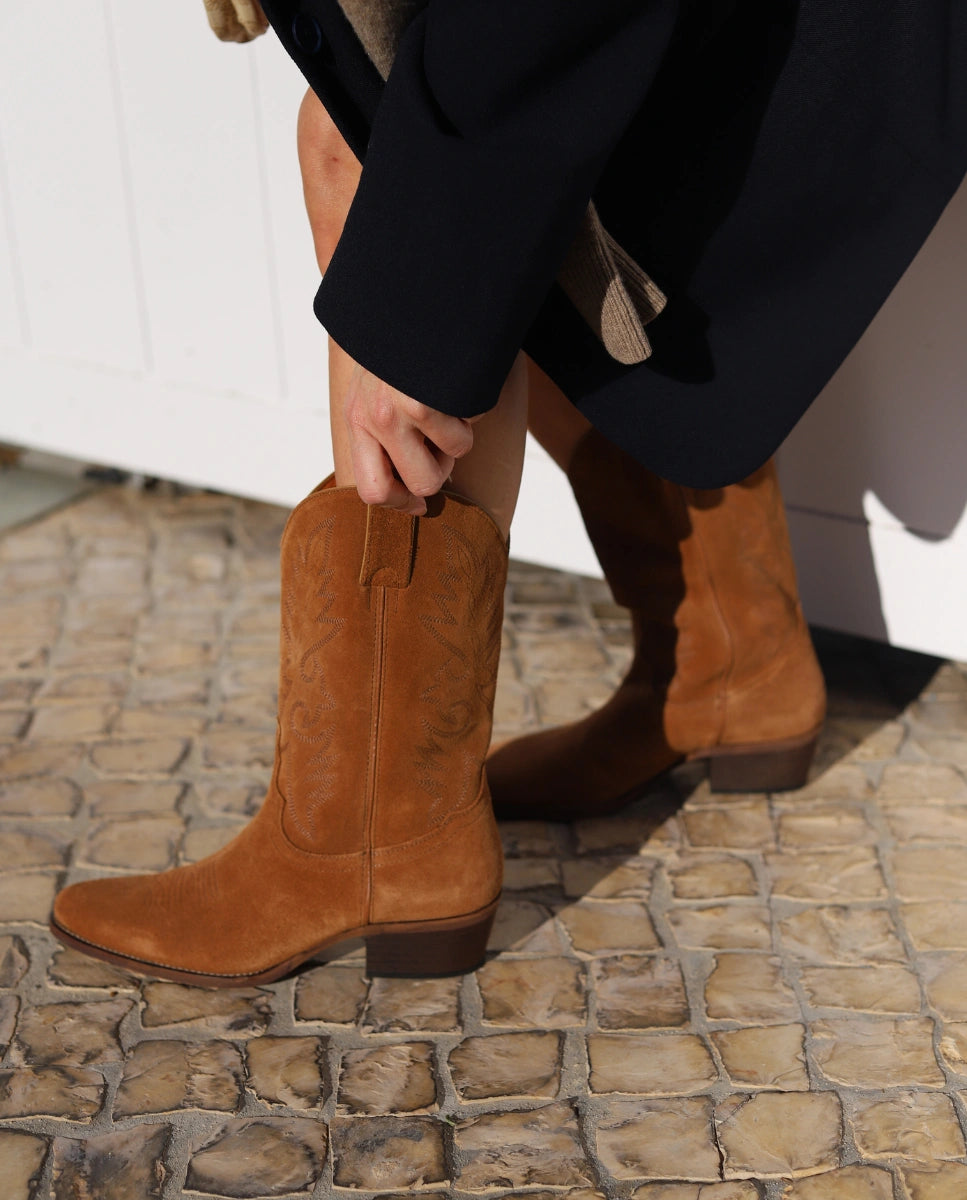 Botas cowboy mujer camel media caña