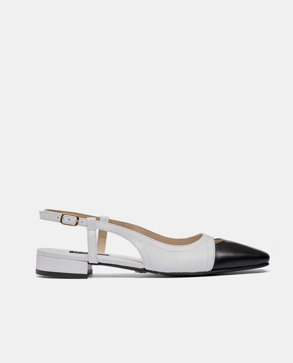 zapatos blancos old money para mujer con puntera negra