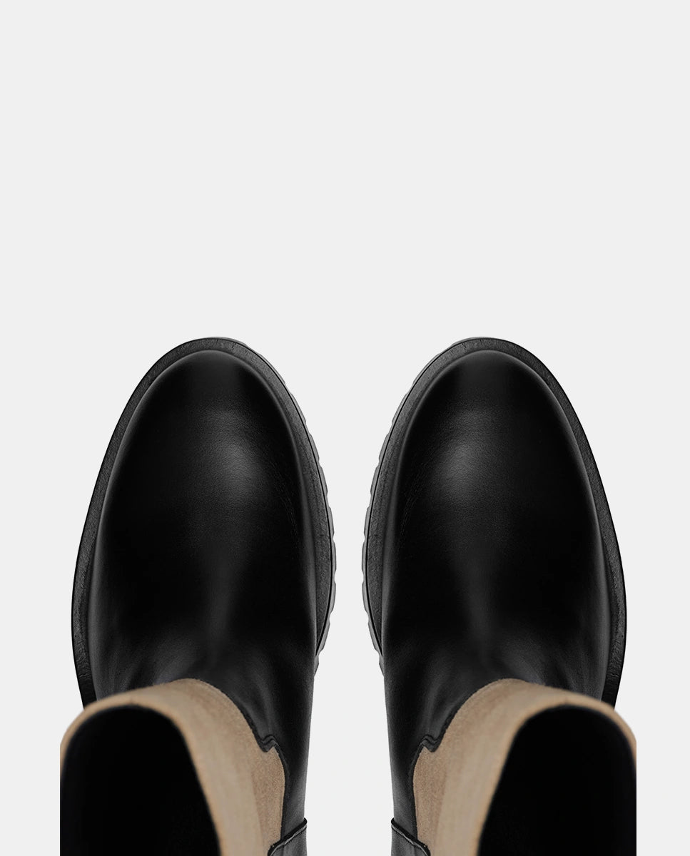 puntas botas camperas altas beige y negro