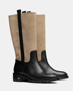 botas camperas altas mujer beige y negro