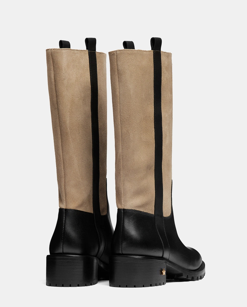 botas mujer camperas altas beige y negro