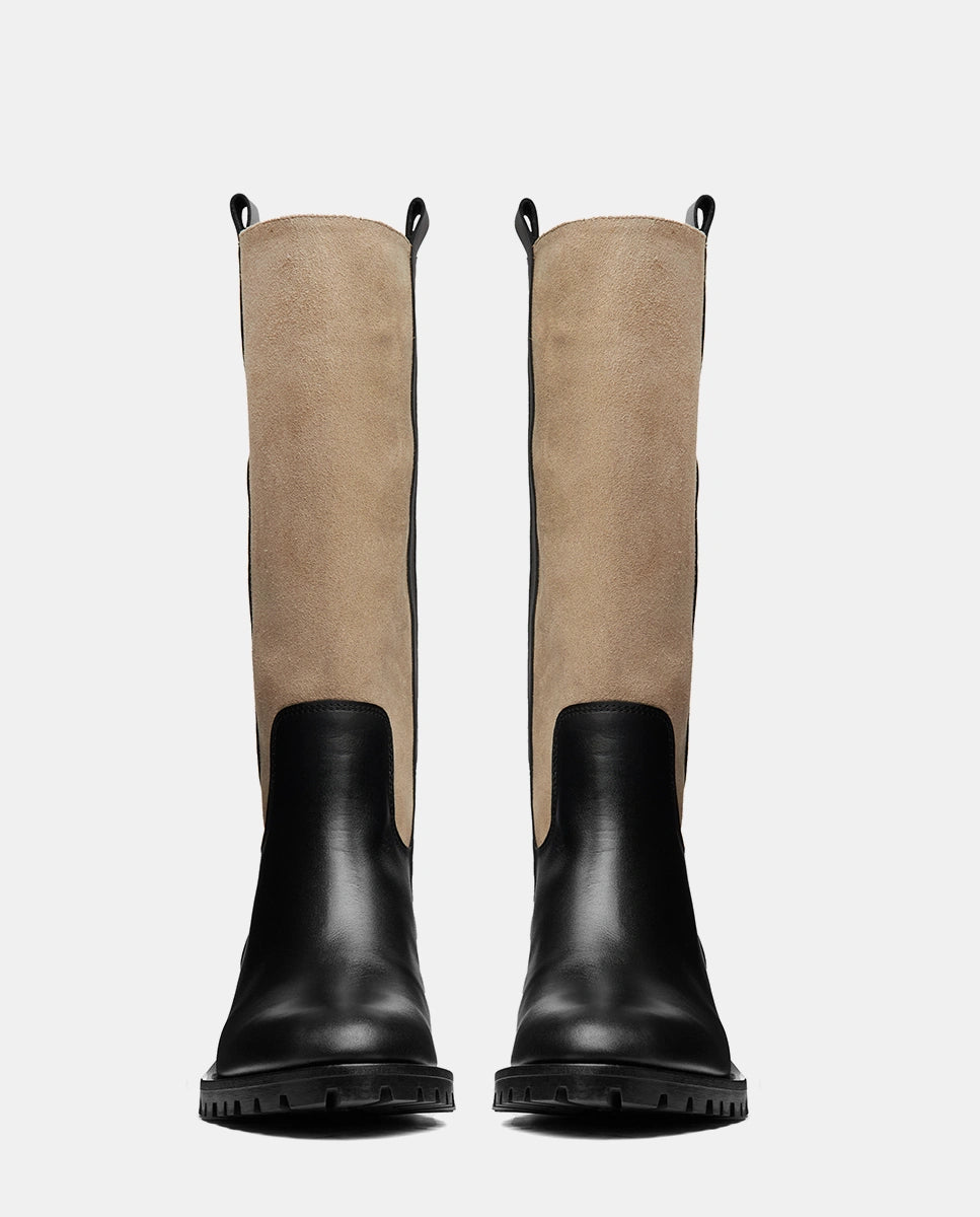 botas altas camperas mujer beige y negro