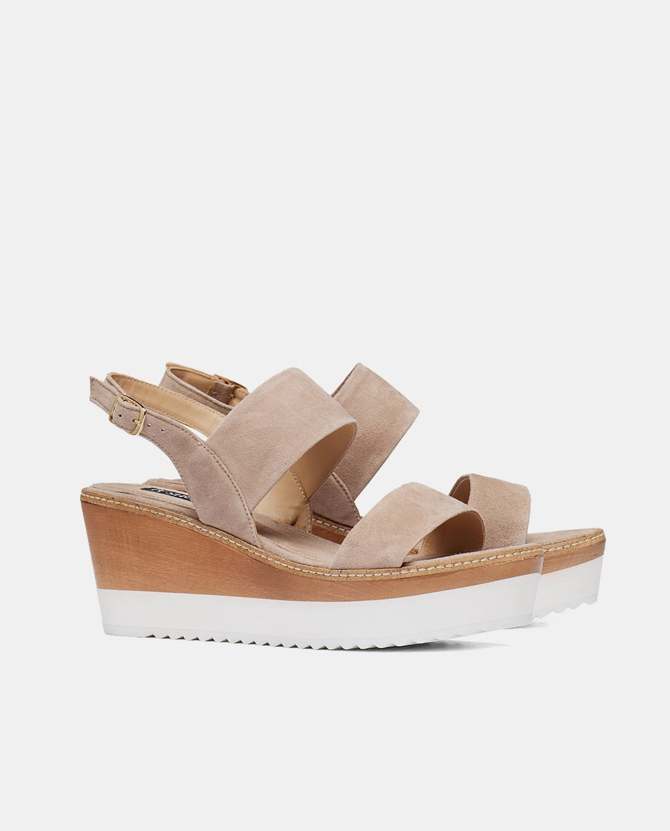 Lateral sandalias cuña y plataforma en ante taupe