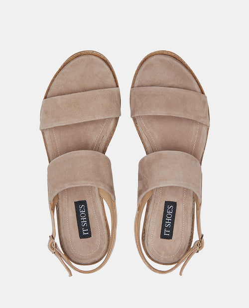 Par de sandalias en ante taupe con cuña y plataforma