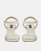 sandalias con tacón color blanco piel mujer