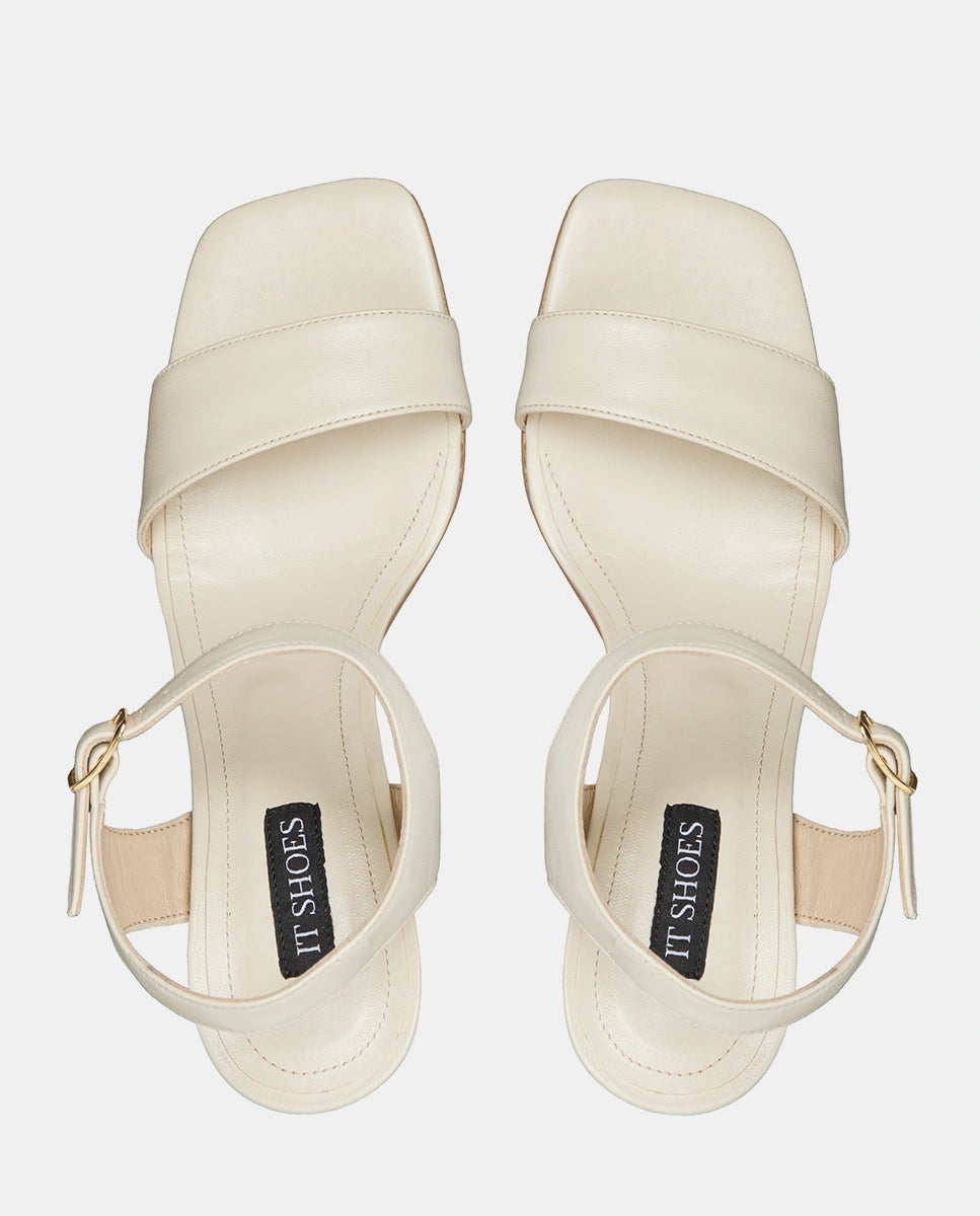 sandalias con tacón color blanco piel mujer