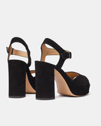 Sandalias tacón y plataforma en ante negro para mujer