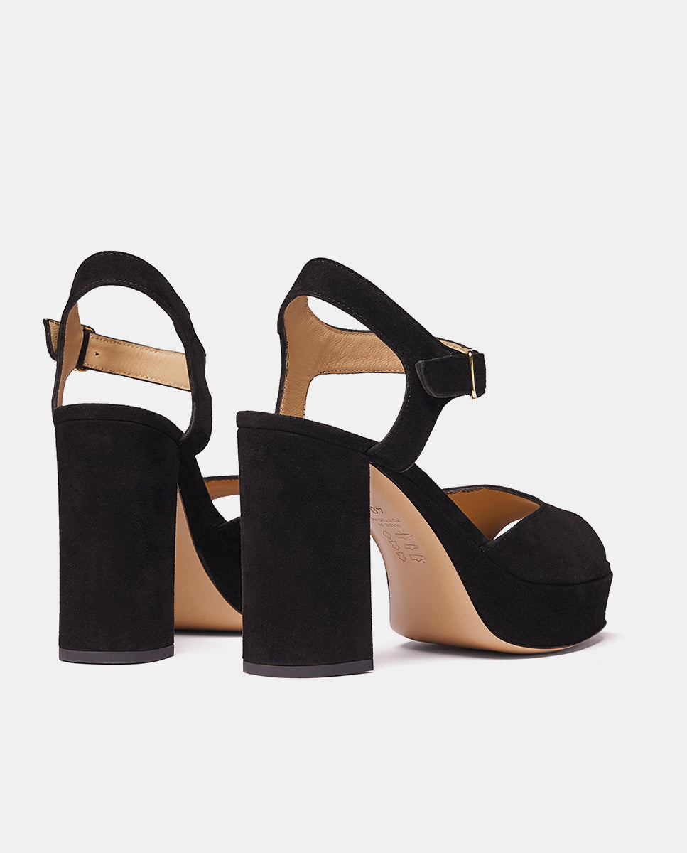 Sandalias tacón y plataforma en ante negro para mujer