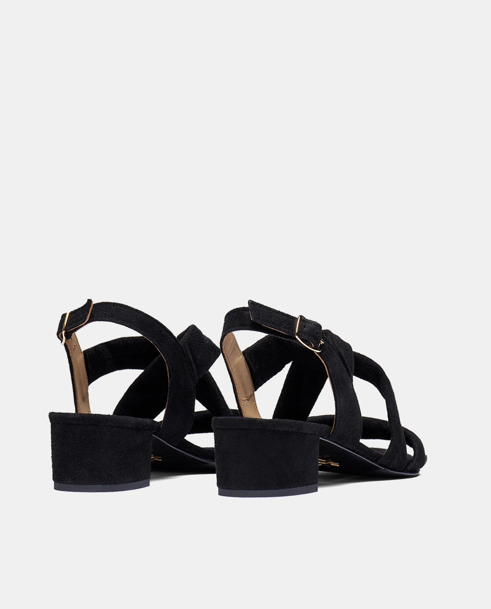 trasera sandalias ante negro tacón bajo para mujer