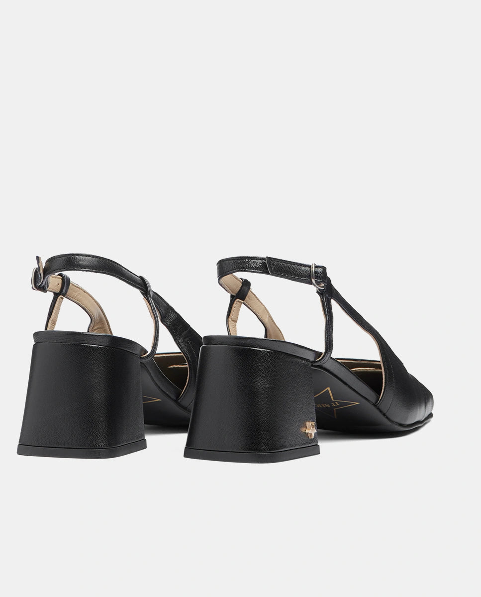 zapatos negros con tacón destalonado para mujer