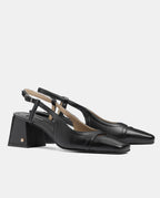 zapato negro con tacón destalonado para mujer
