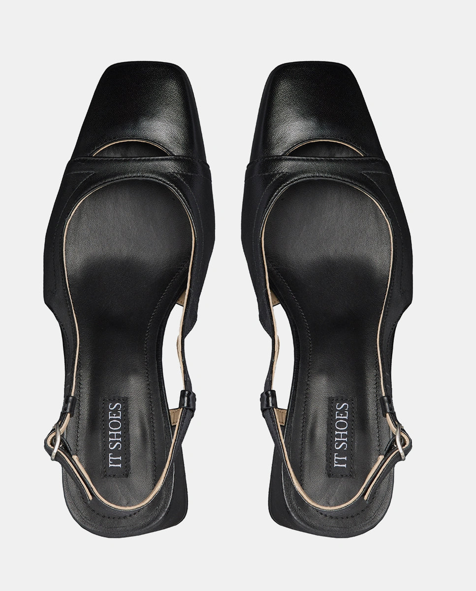 zapato negro con tacón destalonado para mujer