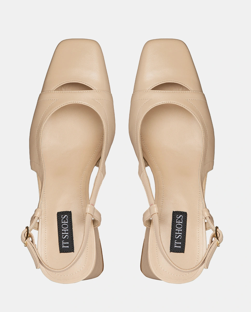 zapatos nude destalonados con tacón para mujer