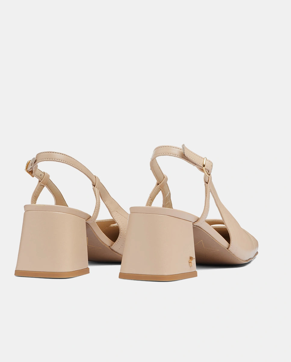 zapatos nude destalonados con tacón para mujer