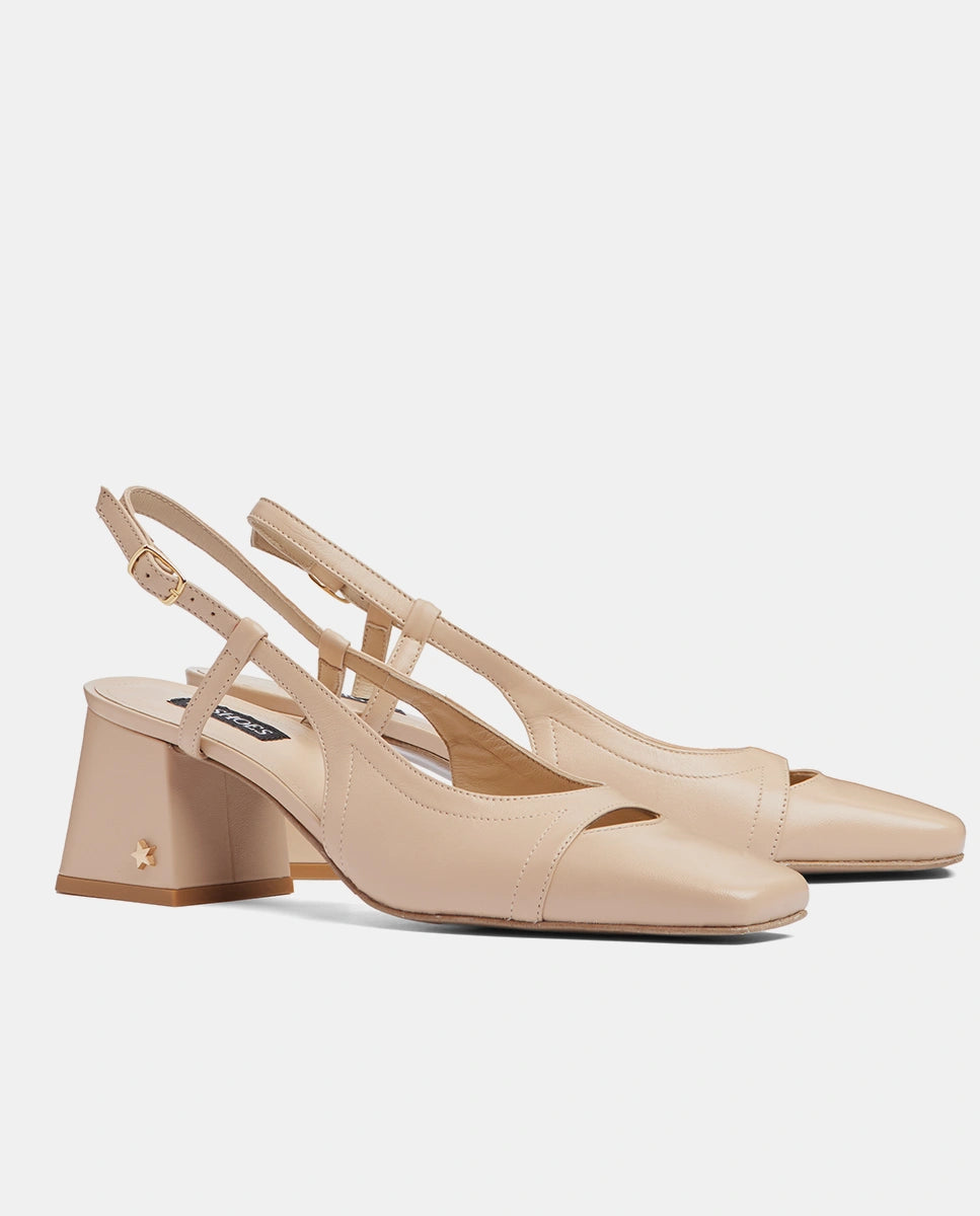 zapatos nude destalonados con tacón para mujer