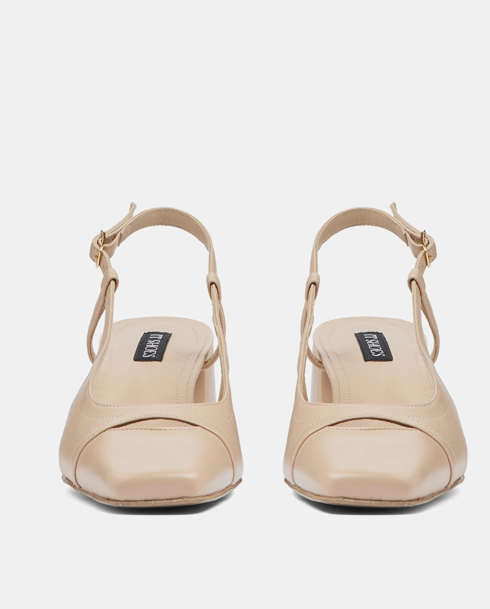 zapatos nude destalonados con tacón para mujer