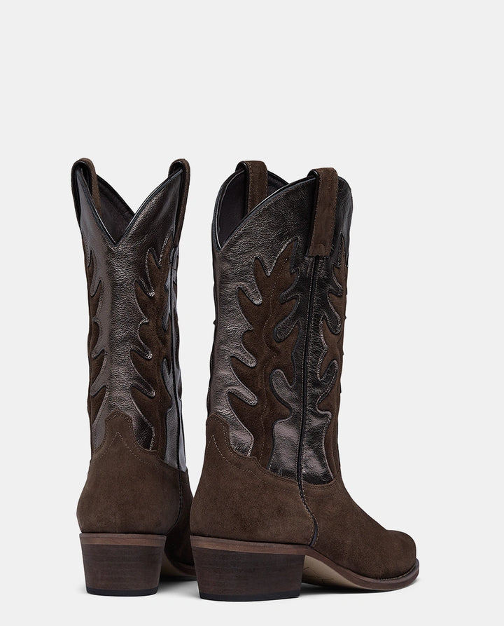 botas cowboy en piel marrón para mujer
