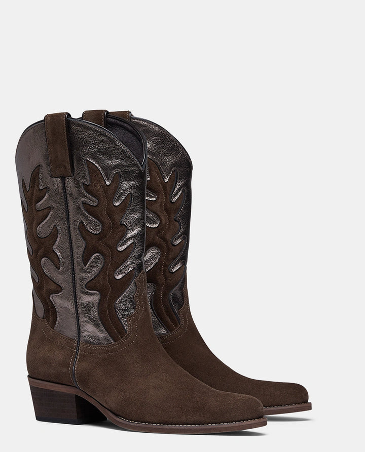 botas cowboy en piel marrón para mujer