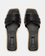 Sandalias en piel negra y esparto mujer