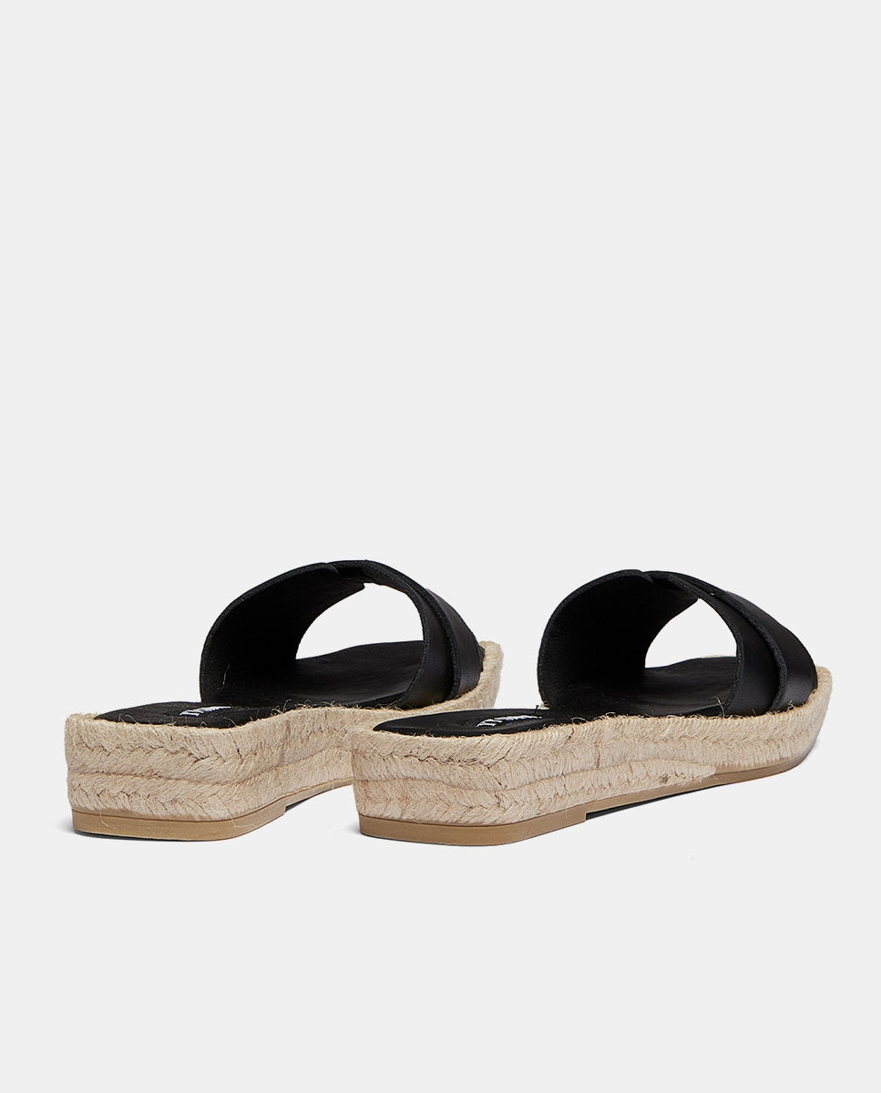 Trasera sandalias esparto y piel negra para mujer