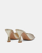 Trasera de sandalias champagne tacón alto mujer