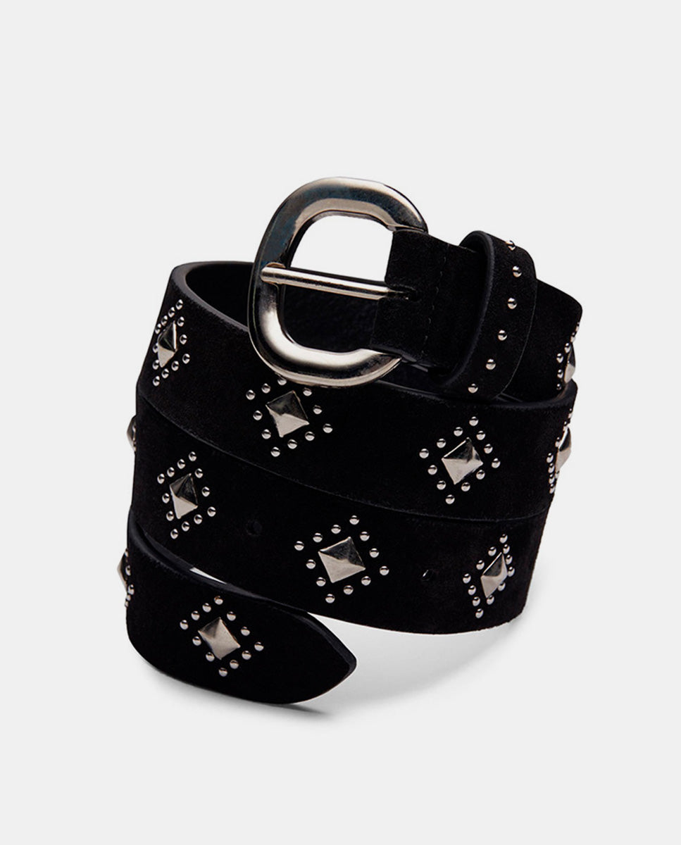 It-London-Cinturon-plateado-negro-tachuelas