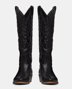 Delantera botas cowboy en piel negra para mujer caña alta
