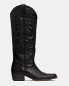 Bota cowboy negra en piel caña alta para mujer