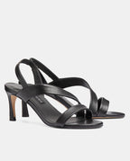 sandalias con tacón color negro piel mujer