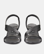 sandalias con tacón color negro piel mujer