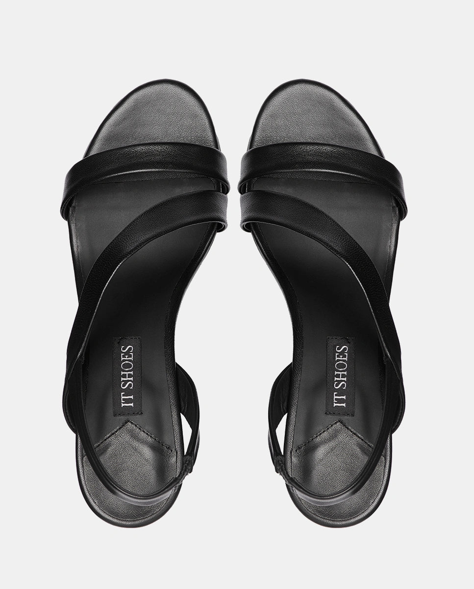sandalias con tacón color negro piel mujer