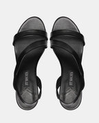 sandalias con tacón color negro piel mujer