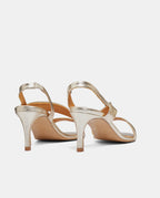 sandalias con tacón color champagne mujer