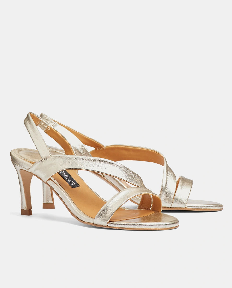 sandalias con tacón color champagne mujer