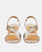 sandalias con tacón color champagne mujer