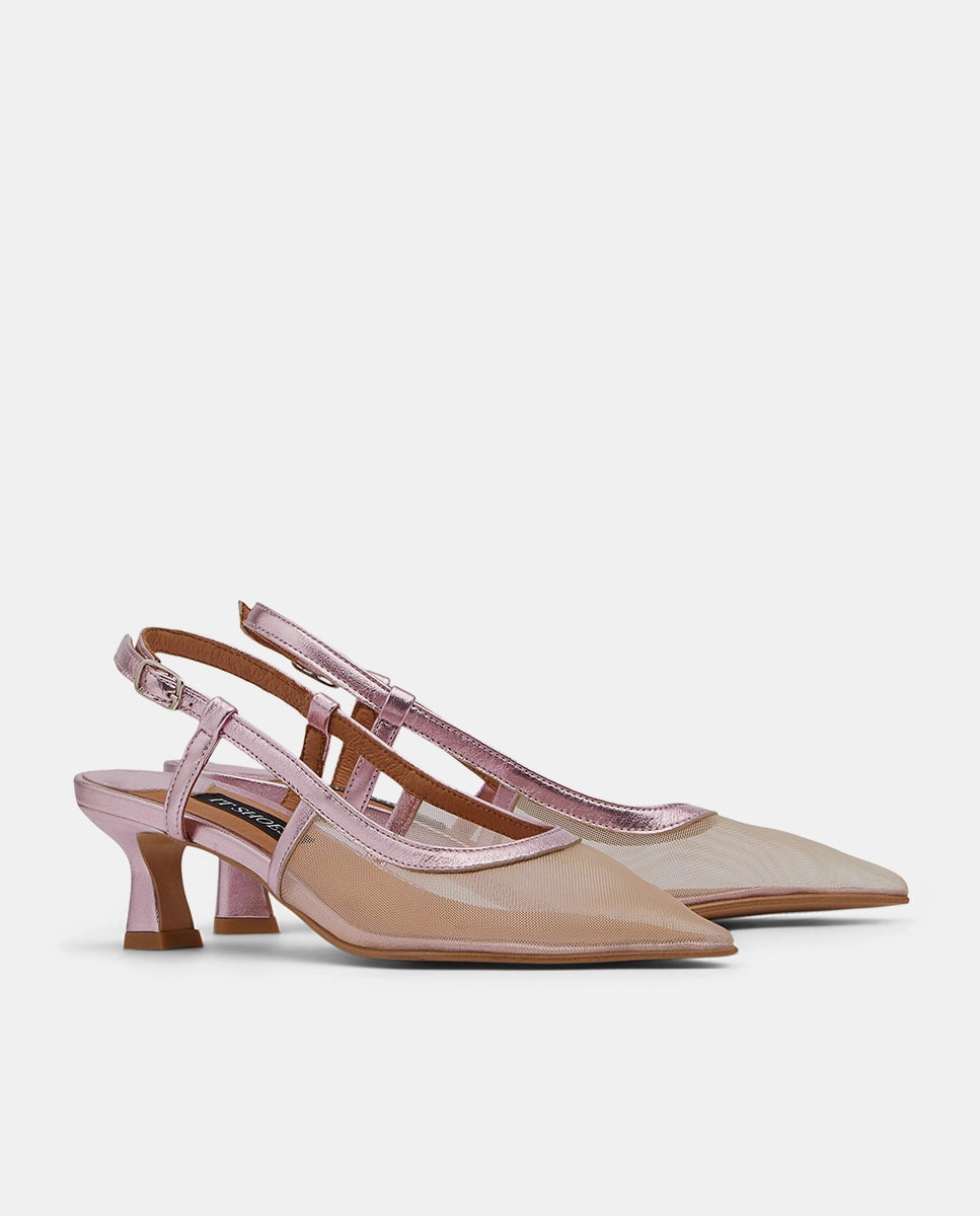 sandalias rosas con tacón semitransparentes