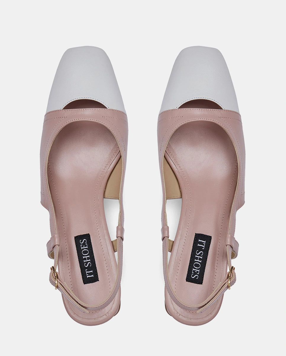 Sandalias old money rosas con puntera blanca
