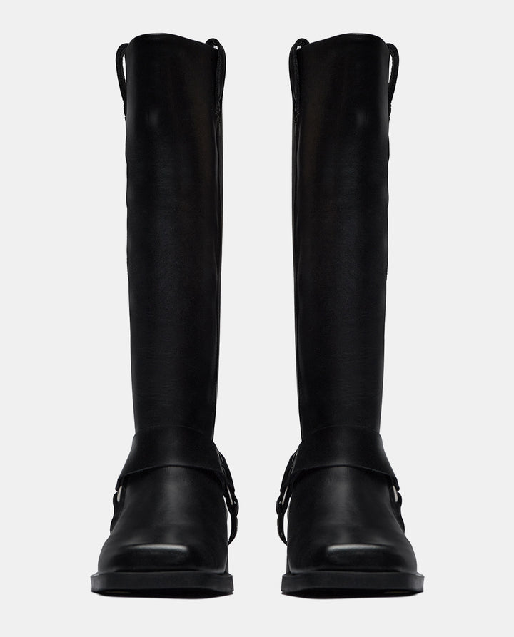 Botas biker para mujer en negro con caña alta y hebillas laterales