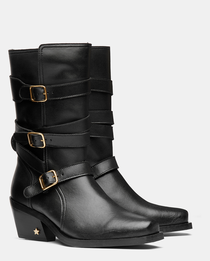 Botas biker altas con hebillas para mujer color negro