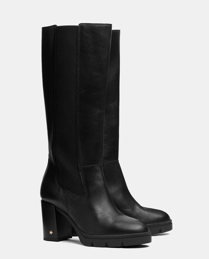 botas piel negra con plataforma mujer