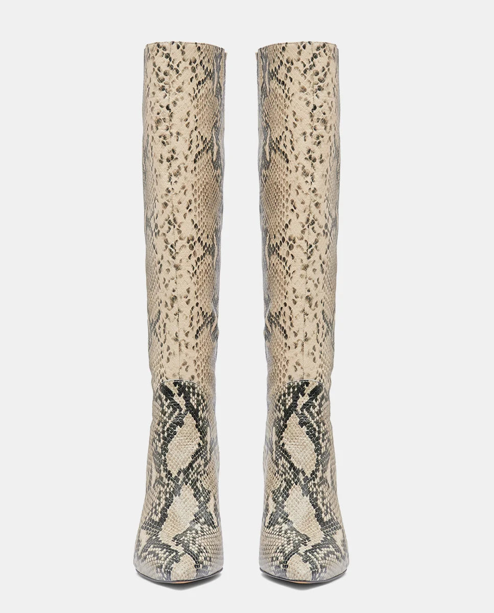 botas altas gris serpiente con tacón