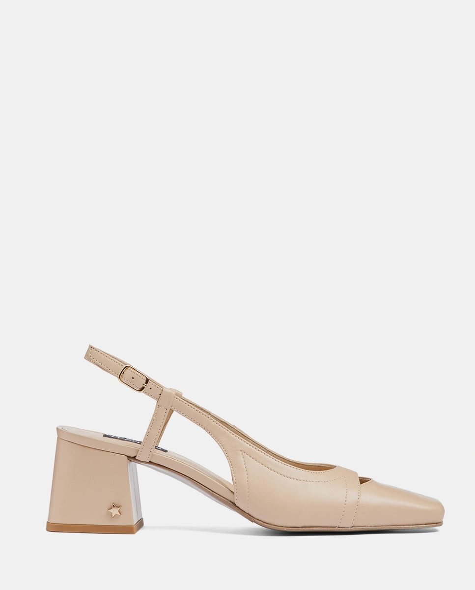 zapatos nude destalonados con tacón para mujer