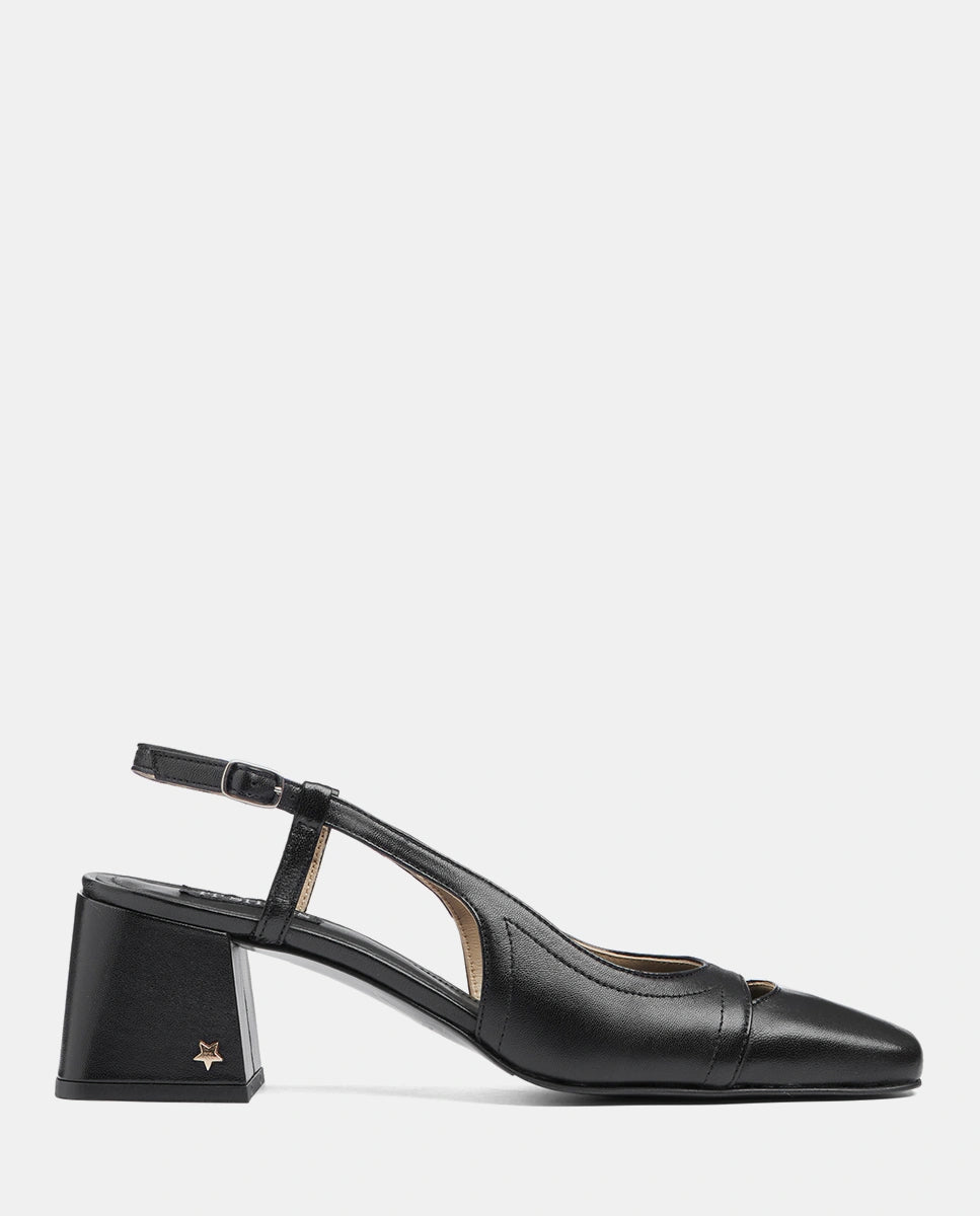 zapato negro con tacón destalonado para mujer