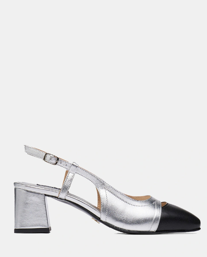 zapatos con tacón plateados para mujer