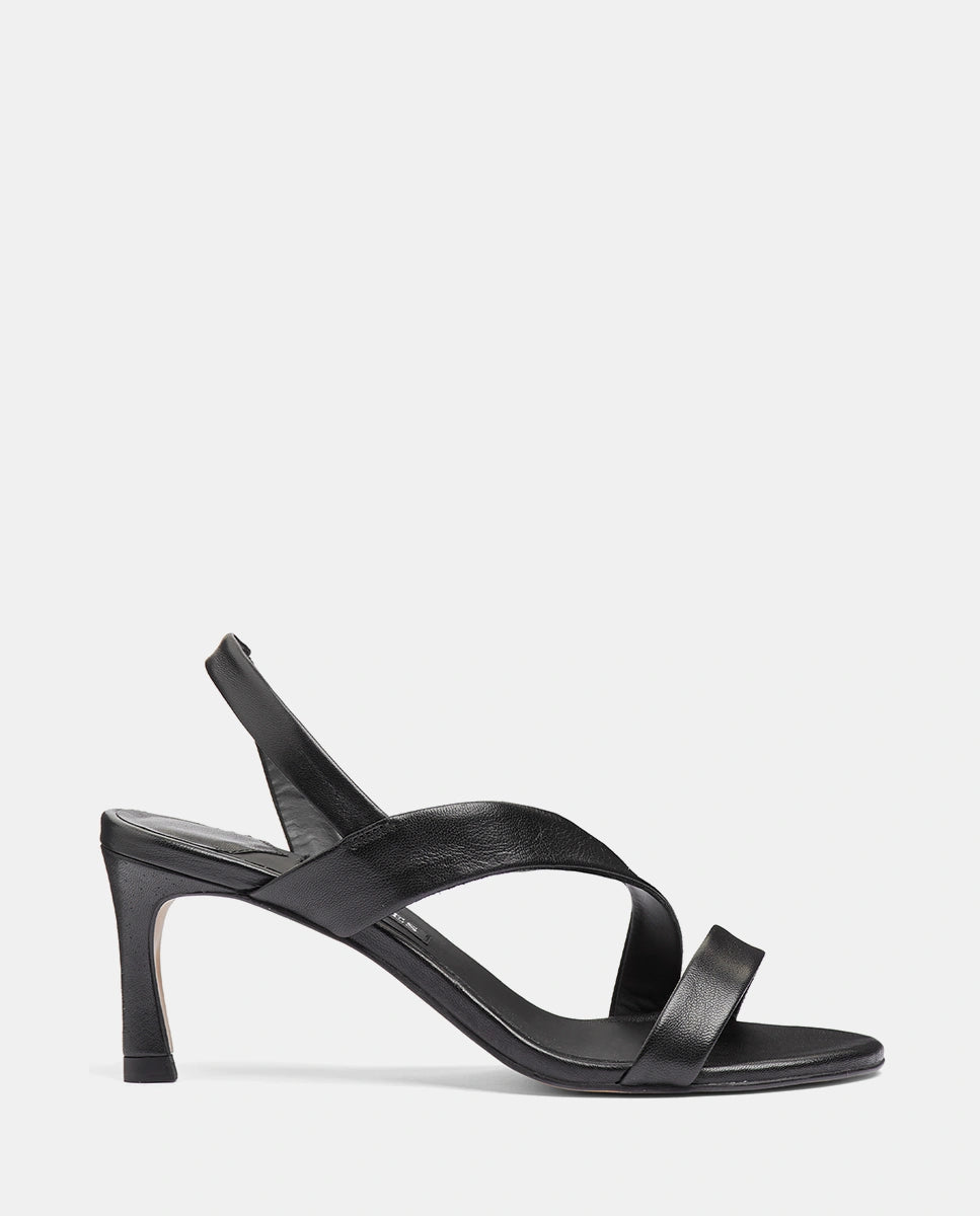 sandalias con tacón color negro piel mujer