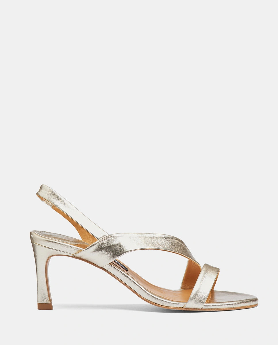sandalias con tacón color champagne mujer