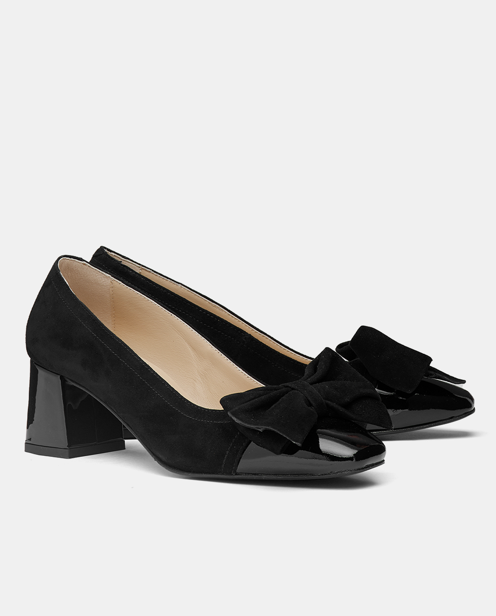 comprar zapatos negros con lazo y tacón medio para mujer